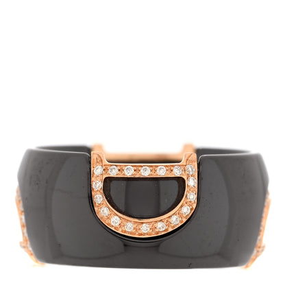 Damiani 18K Pink Gold Ceramic Diamond D Icon Ring 52 6  Black 3 of 4