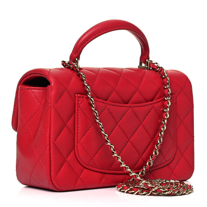 Chanel Lambskin Quilted Mini Top Handle Rectangular Flap Red 2 of 8