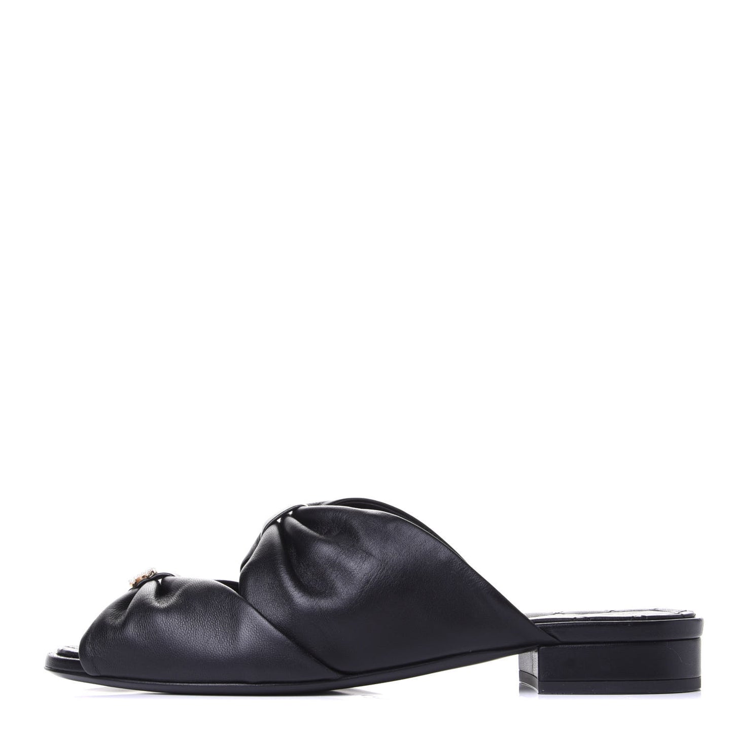 Lambskin Pearl Bow CC Flat Sandals 37.5 Black