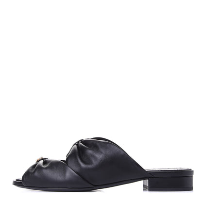 Chanel Lambskin Pearl Bow CC Flat Sandals 37.5 Black 1 of 11