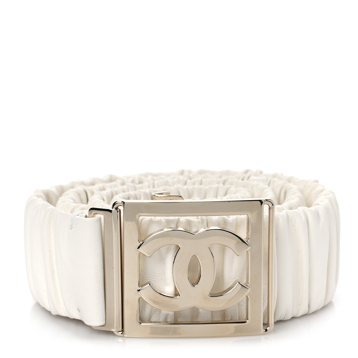 Chanel Lambskin Ruched CC Belt 95 38 White 1 of 3