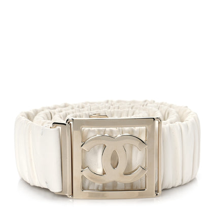 Chanel Lambskin Ruched CC Belt 95 38 White 1 of 3