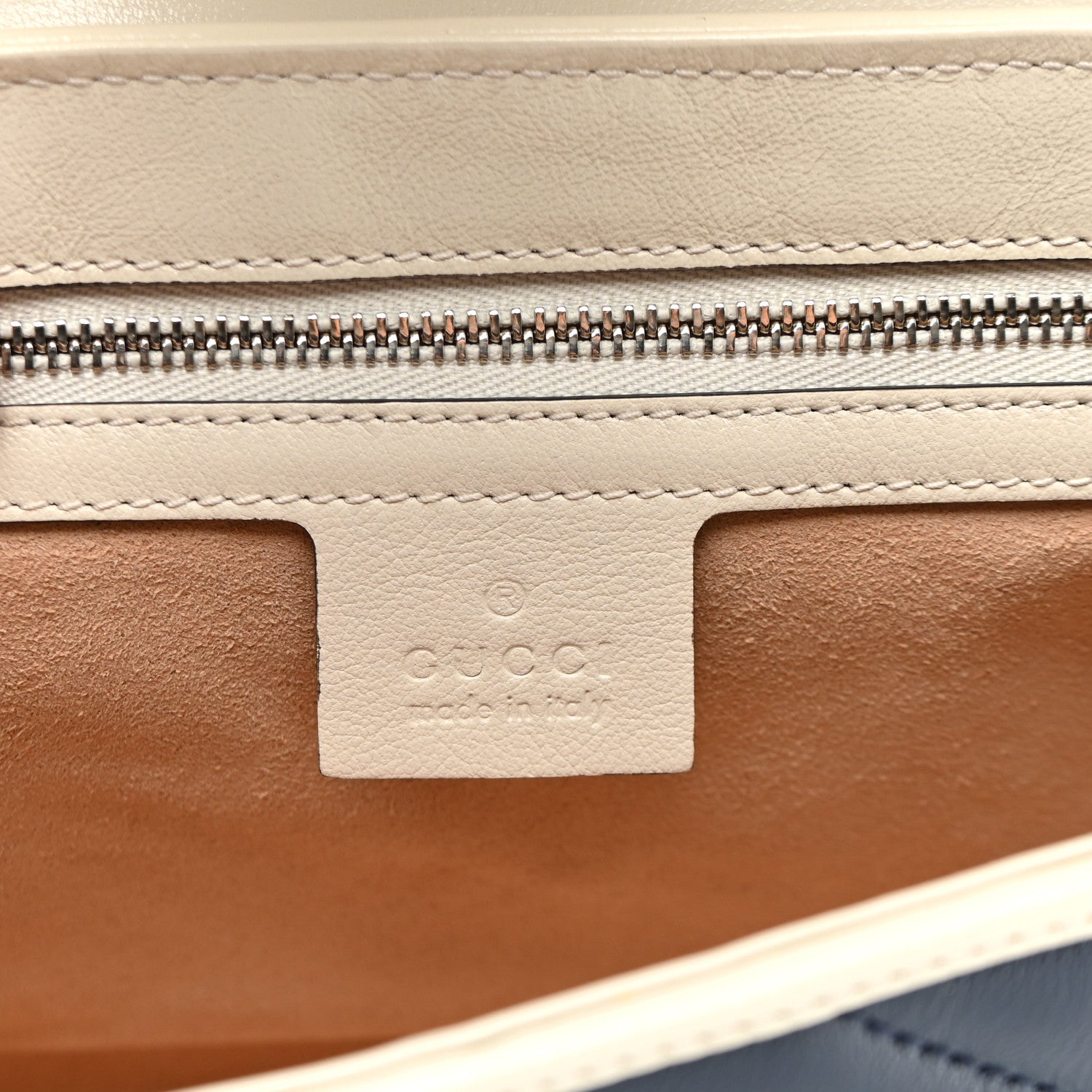 Gucci Vintage Effect Calfskin Matelasse Diagonal Small Torchon GG Marmont Shoulder Bag Blue Agata Mystic White 6 of 10