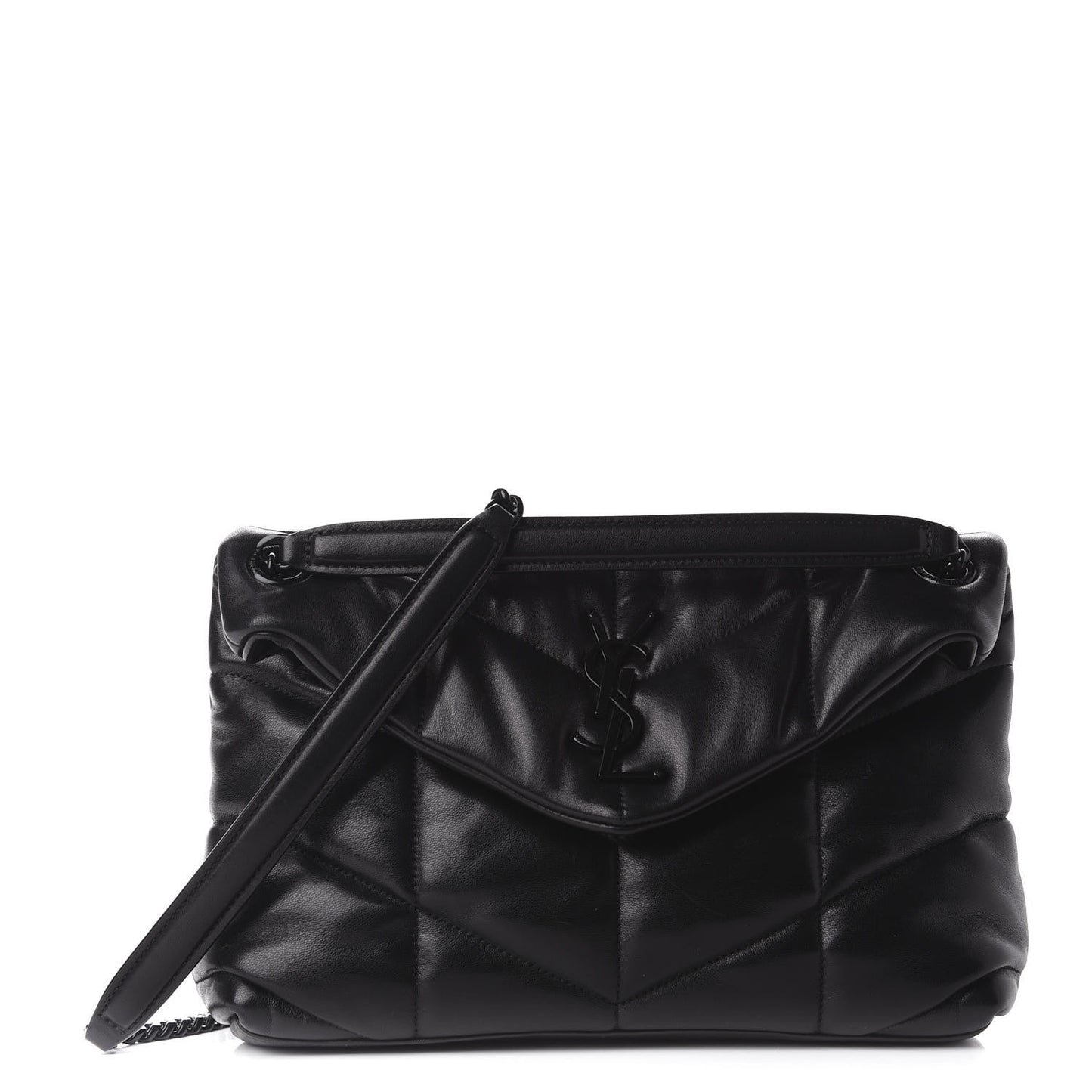 Lambskin Quilted Small Loulou Puffer Monogram Chain Satchel Black