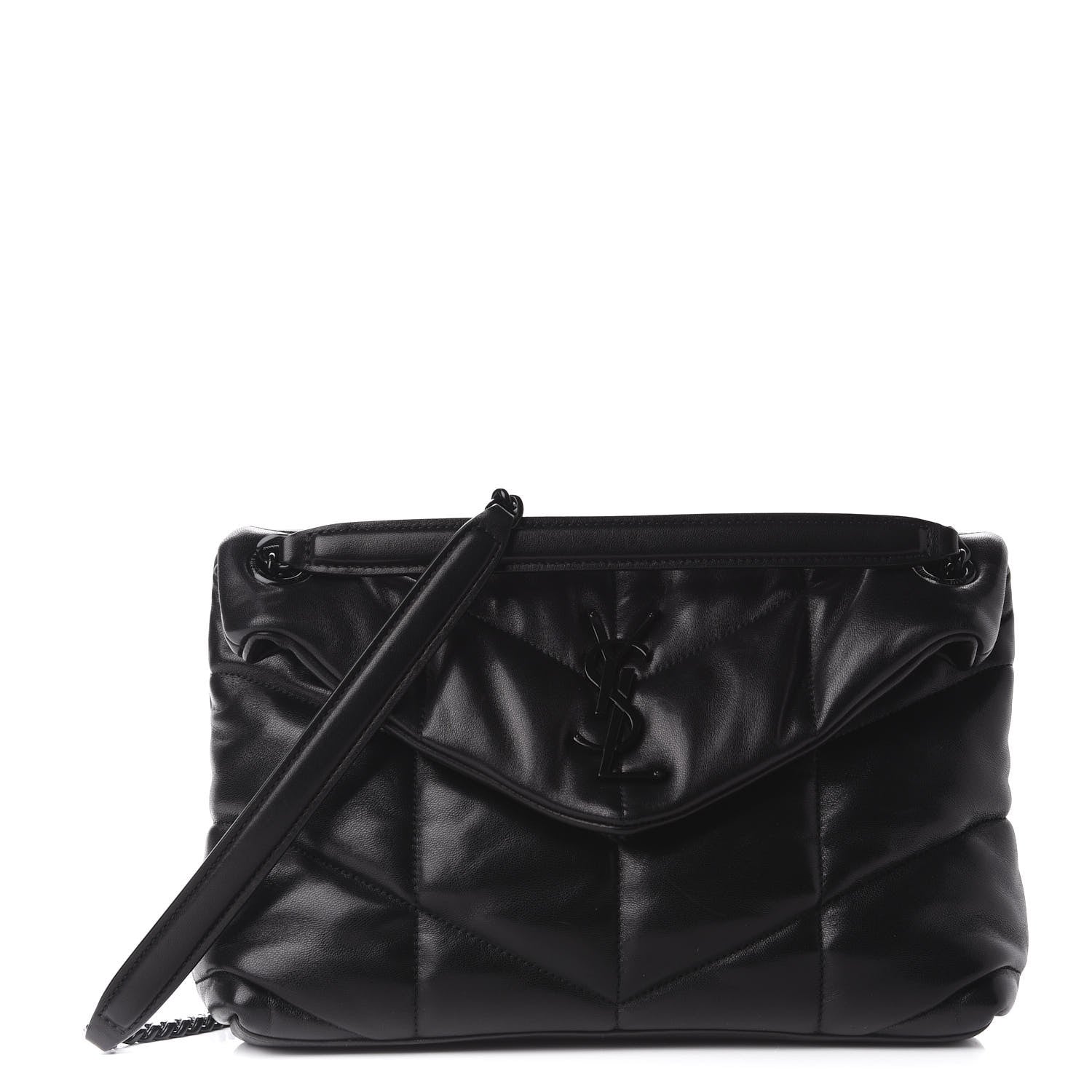 Saint Laurent Lambskin Quilted Small Loulou Puffer Monogram Chain Satchel Black 1 of 12