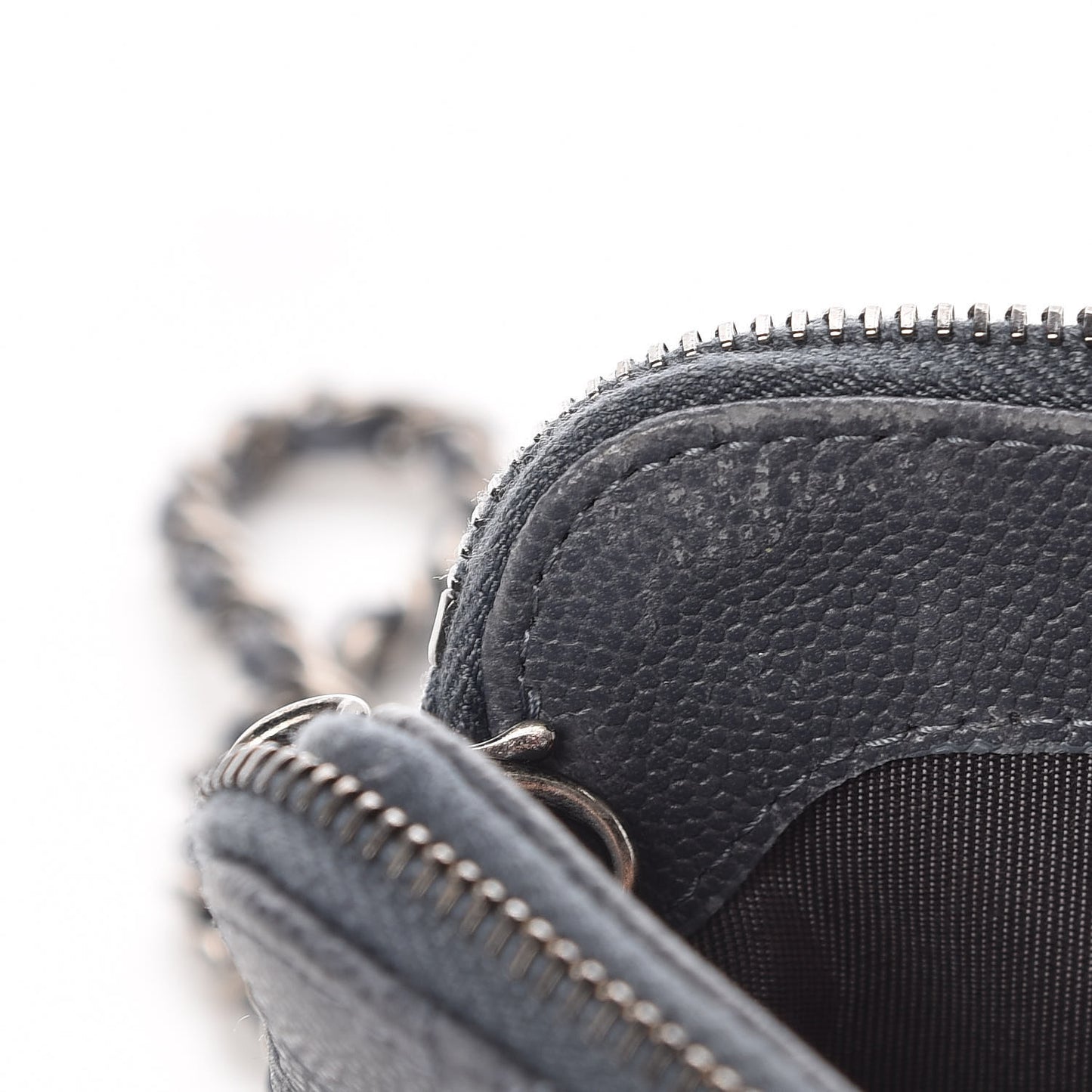 Caviar Quilted Small Clutch With Chain Grey