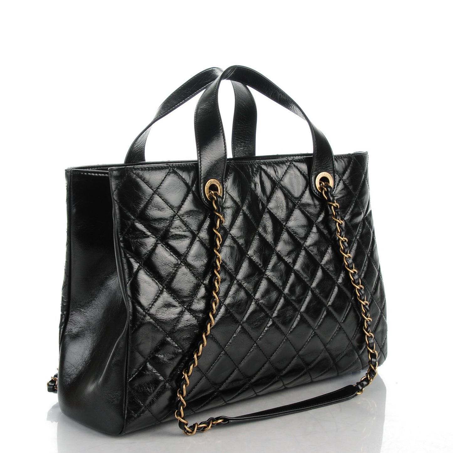 Python Glazed Calfskin Quilted Urban Mix Tote Black