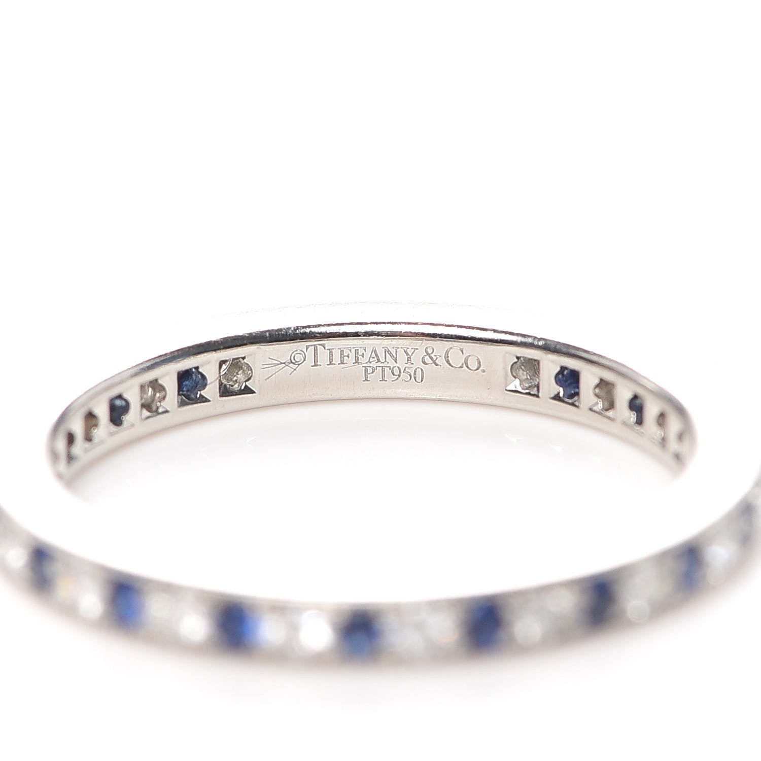 Tiffany Platinum Diamond Blue Sapphire Legacy Eternity Band Ring 52 6 4 of 5