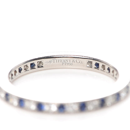 Tiffany Platinum Diamond Blue Sapphire Legacy Eternity Band Ring 52 6 4 of 5