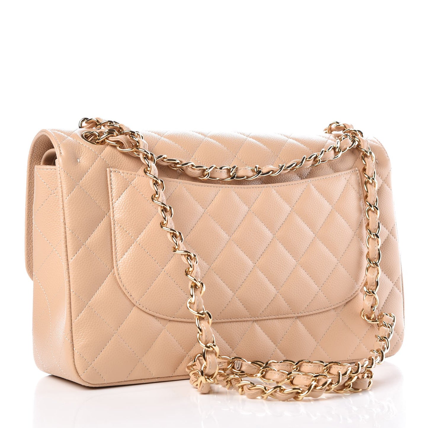 Caviar Quilted Jumbo Double Flap Beige Clair