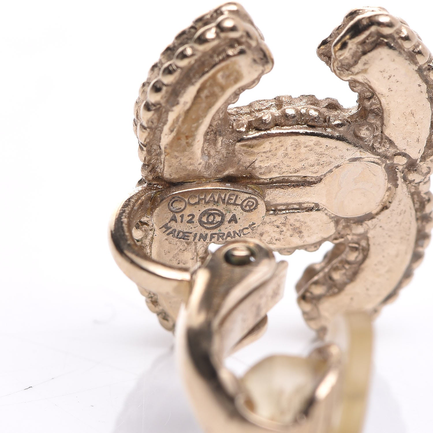 Chanel Pearl CC Clip On Earrings Light Gold 4 of 5