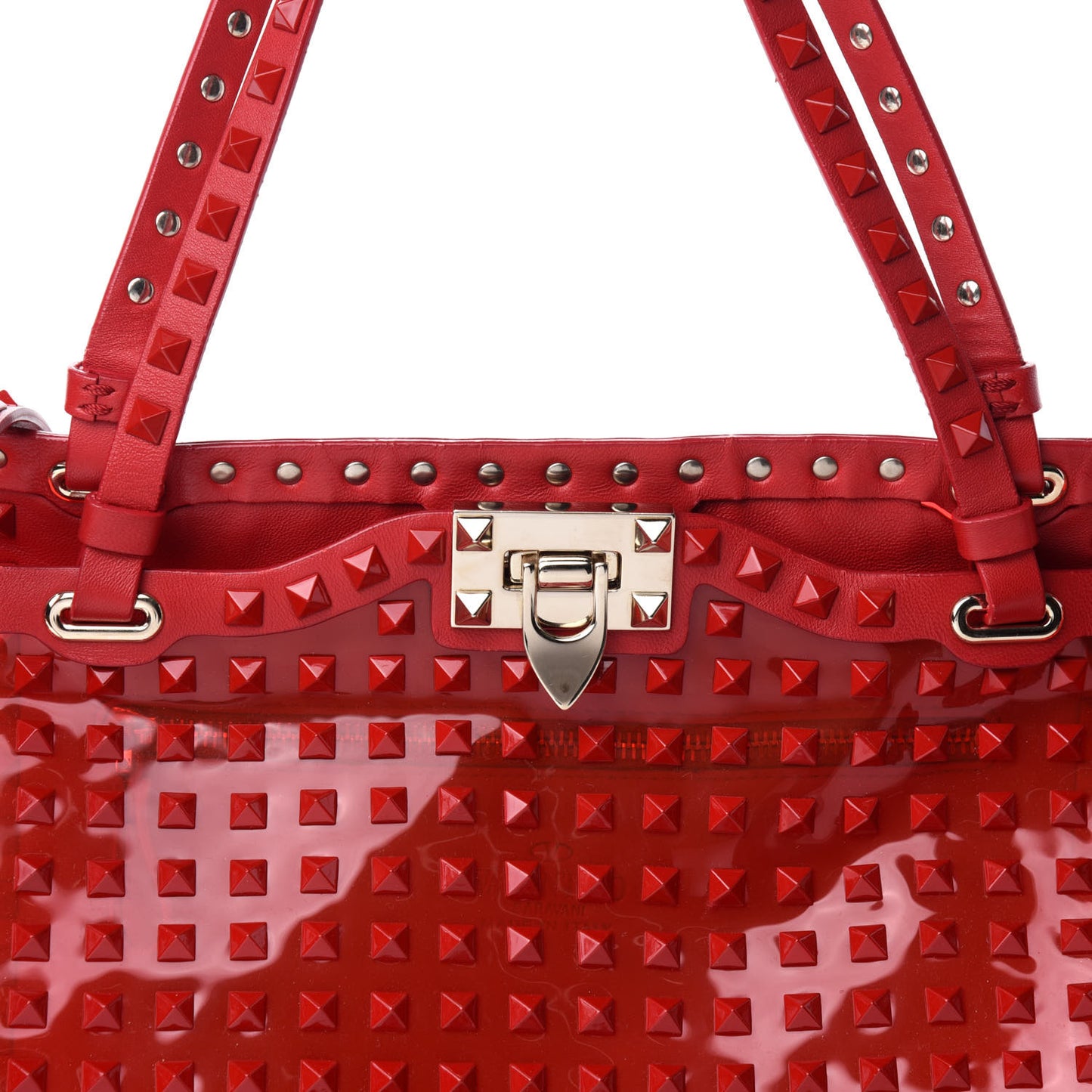 PVC Nappa Medium Rockstud Tote Red