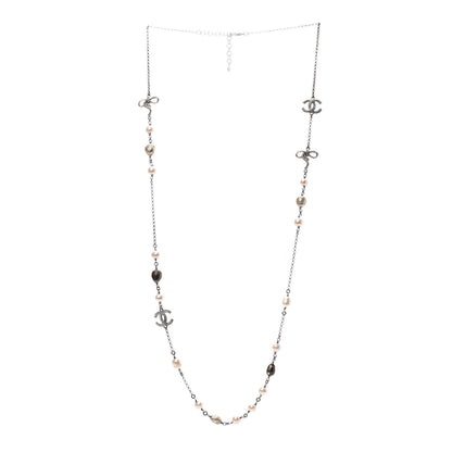 Chanel Pearl CC Crystal Bow Long Necklace Silver 3 of 5