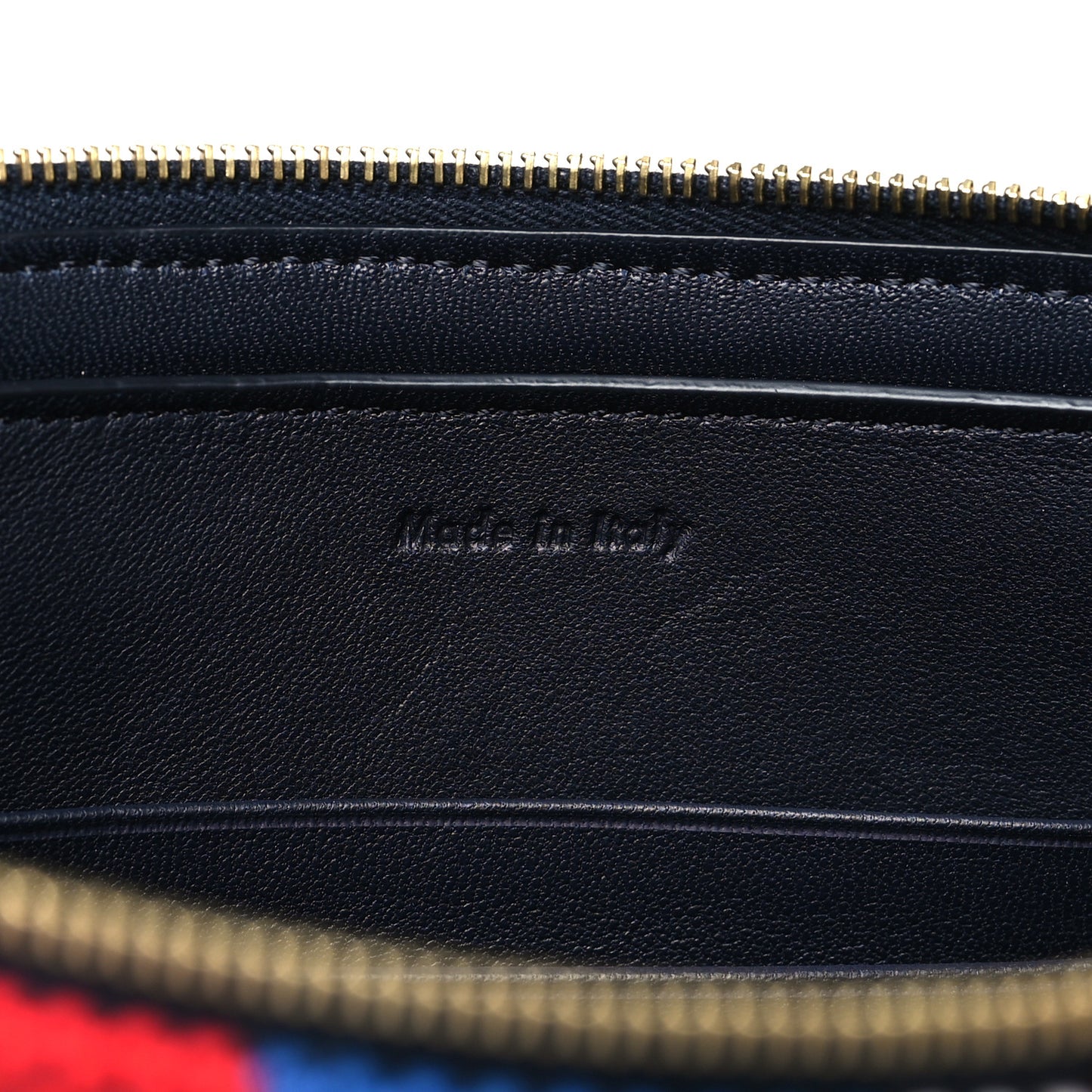 Cotton Canvas Lambskin Striped Solo Clutch Pouch Navy Blue