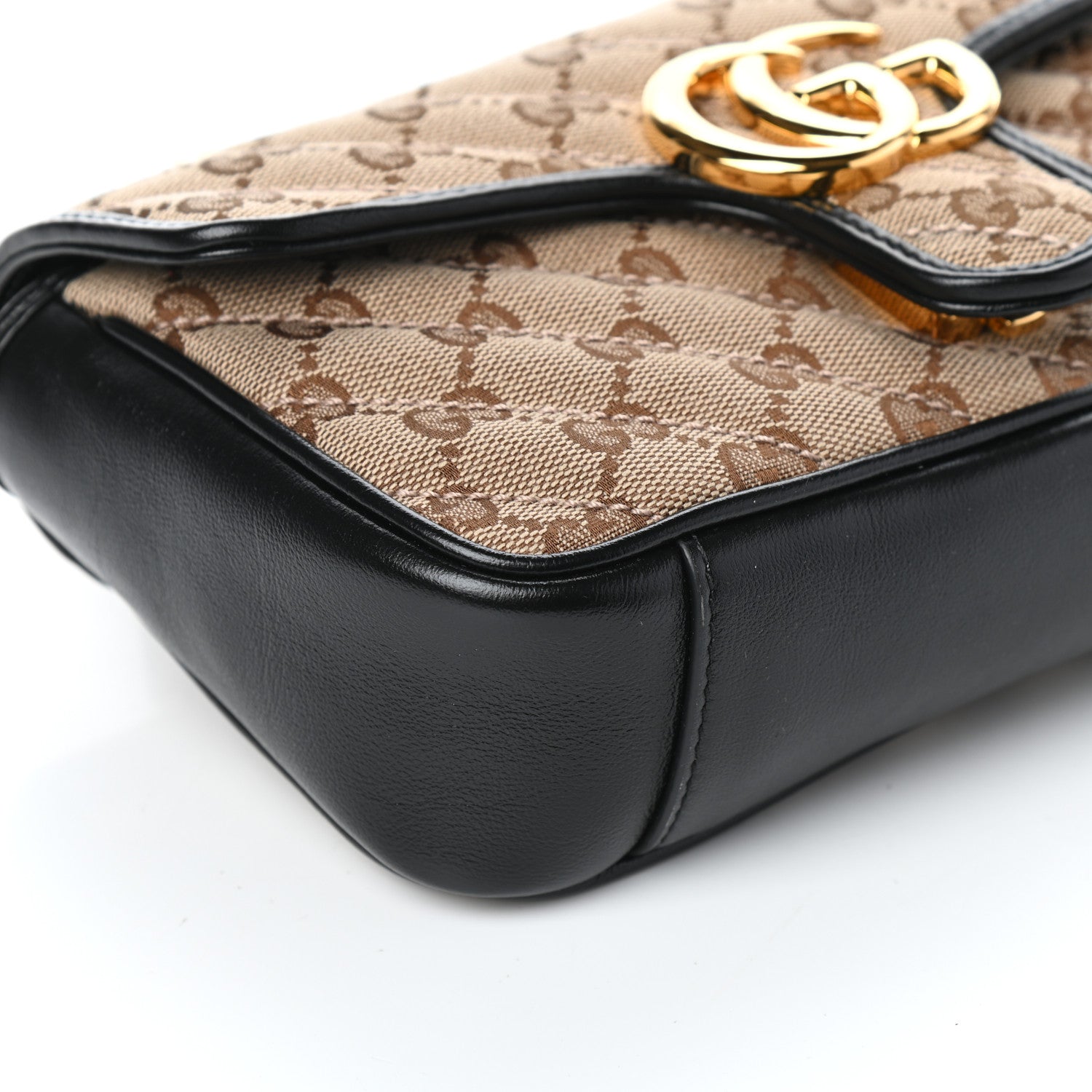 Gucci Monogram Matelasse Diagonal Mini GG Marmont Shoulder Bag Beige Black 8 of 10
