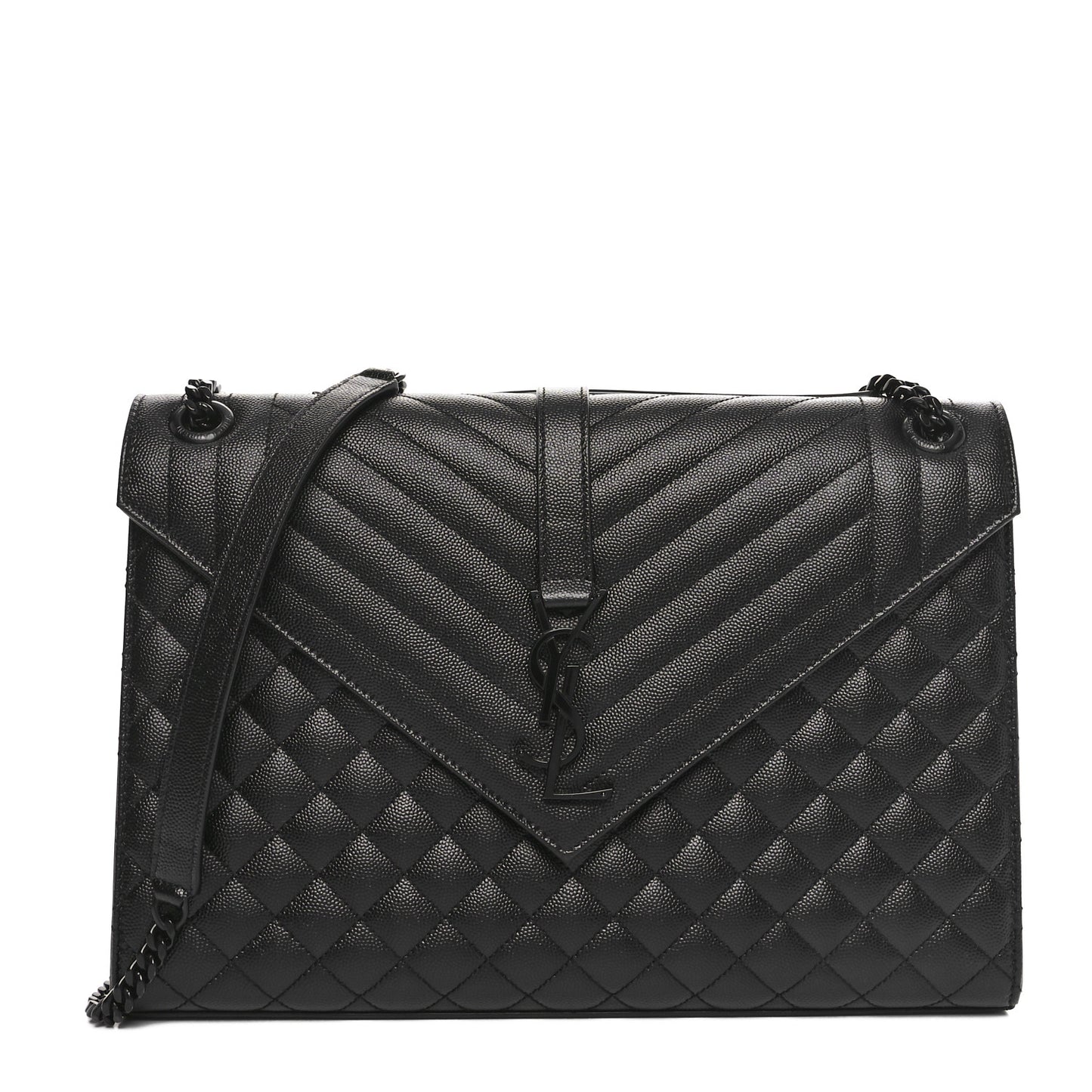 Grain De Poudre Textured Mixed Matelasse Large Triquilt Monogram Monochrome Satchel Black