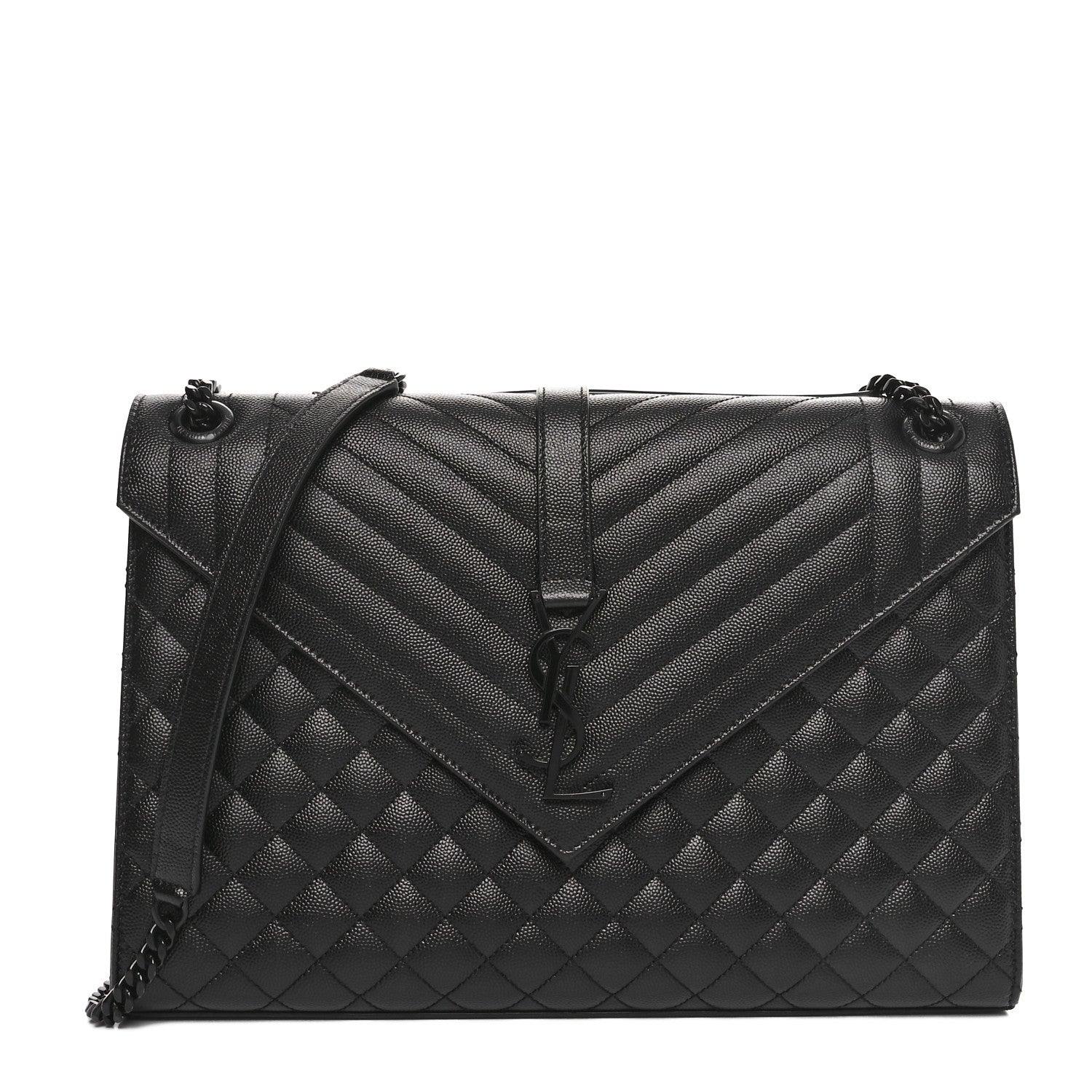 Saint Laurent Grain De Poudre Textured Mixed Matelasse Large Triquilt Monogram Monochrome Satchel Black 1 of 11