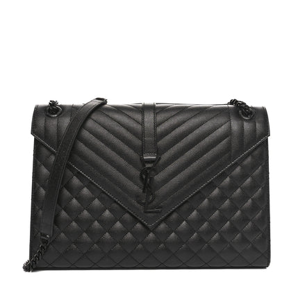 Saint Laurent Grain De Poudre Textured Mixed Matelasse Large Triquilt Monogram Monochrome Satchel Black 1 of 11