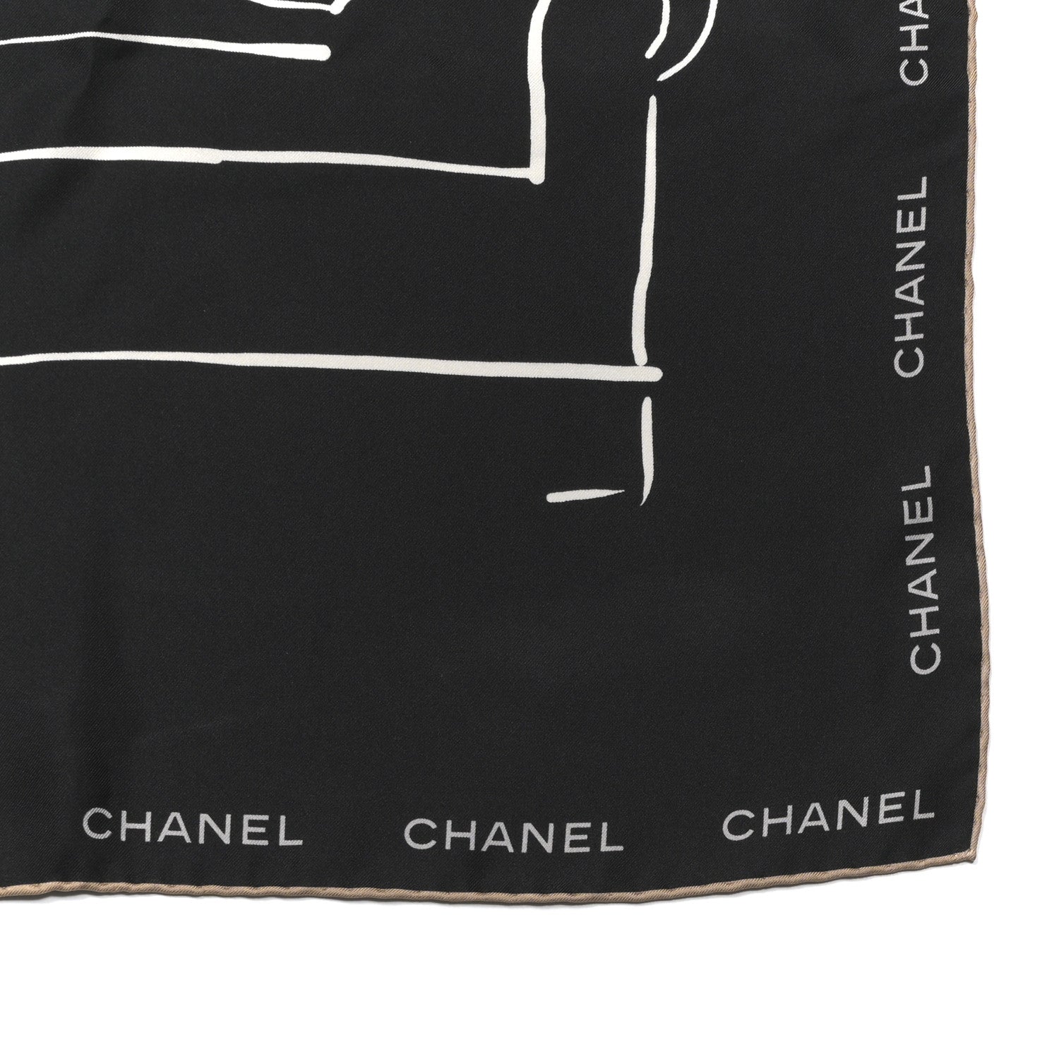 Chanel Silk Coco Square Scarf Black White Beige 2 of 3