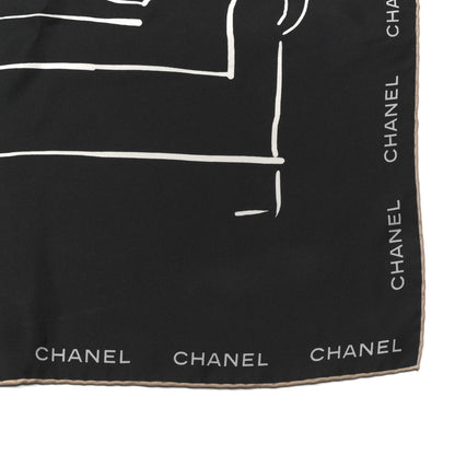 Chanel Silk Coco Square Scarf Black White Beige 2 of 3