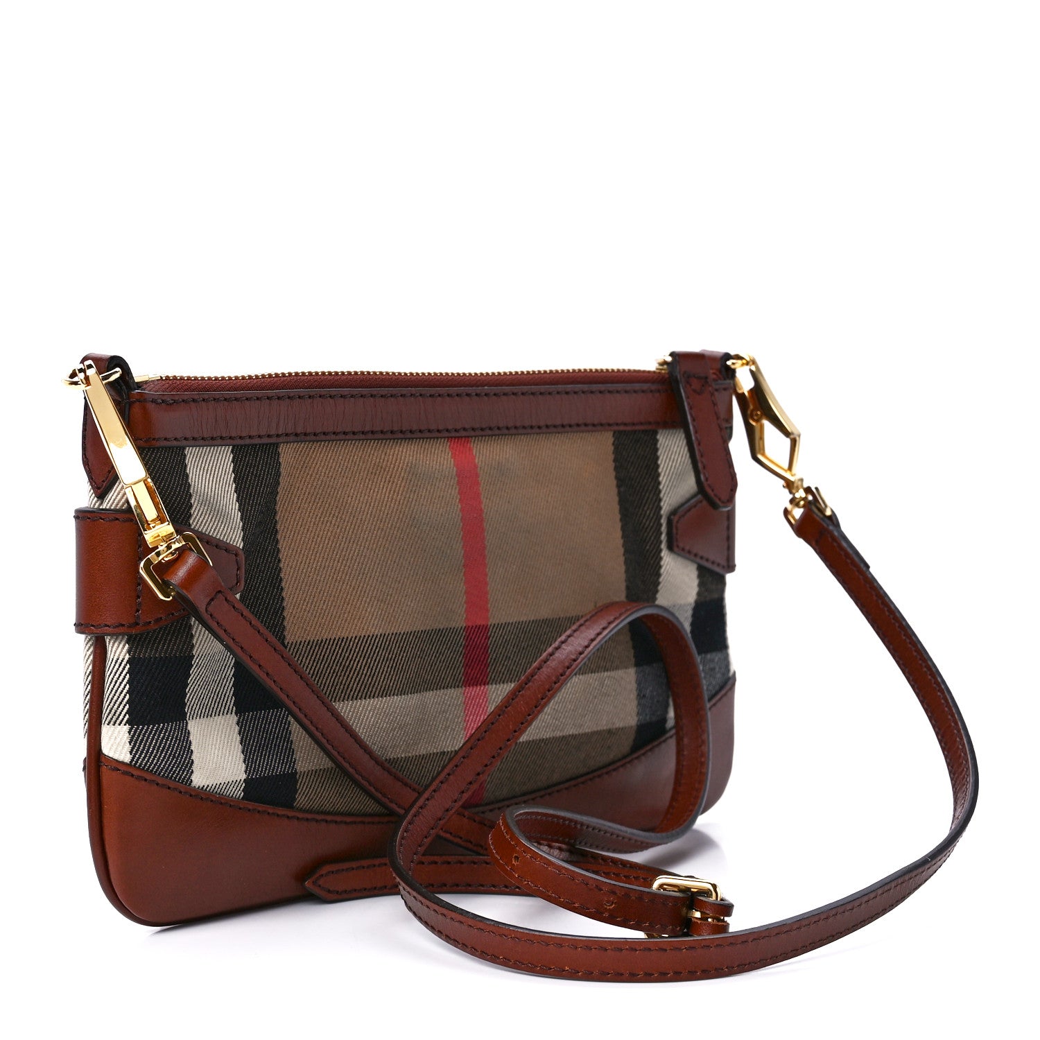 Burberry House Check Bridle Calfskin Peyton Crossbody Dark Tan 3 of 12