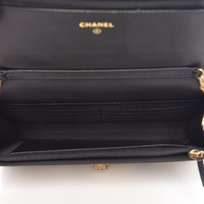 Chanel Calfskin Crocodile Embossed Graffiti 2.55 Cocodile Reissue Wallet On Chain WOC Black Gold 7 of 11