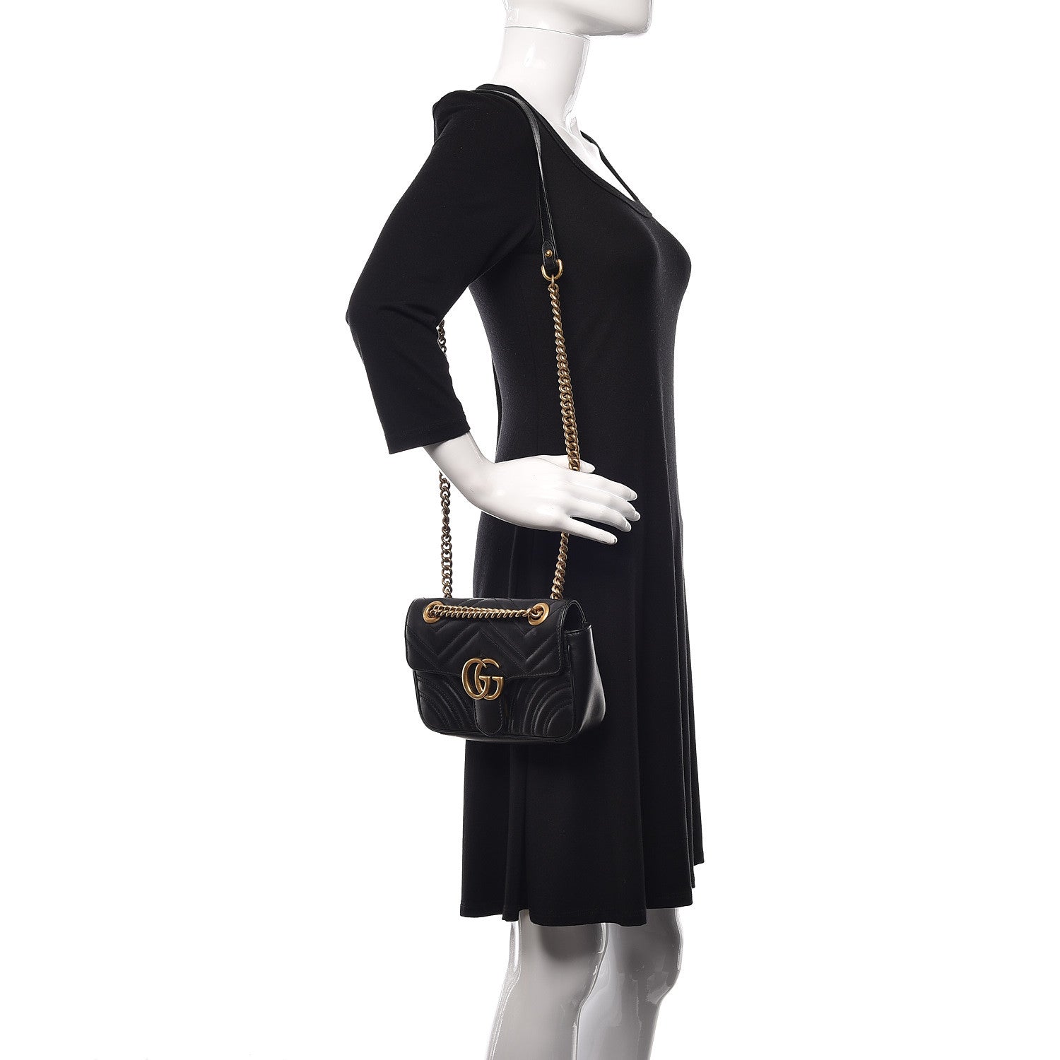 Gucci Calfskin Matelasse Mini GG Marmont Shoulder Bag Black 2 of 11