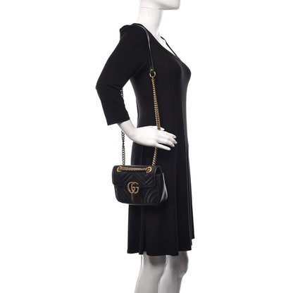 Gucci Calfskin Matelasse Mini GG Marmont Shoulder Bag Black 2 of 11