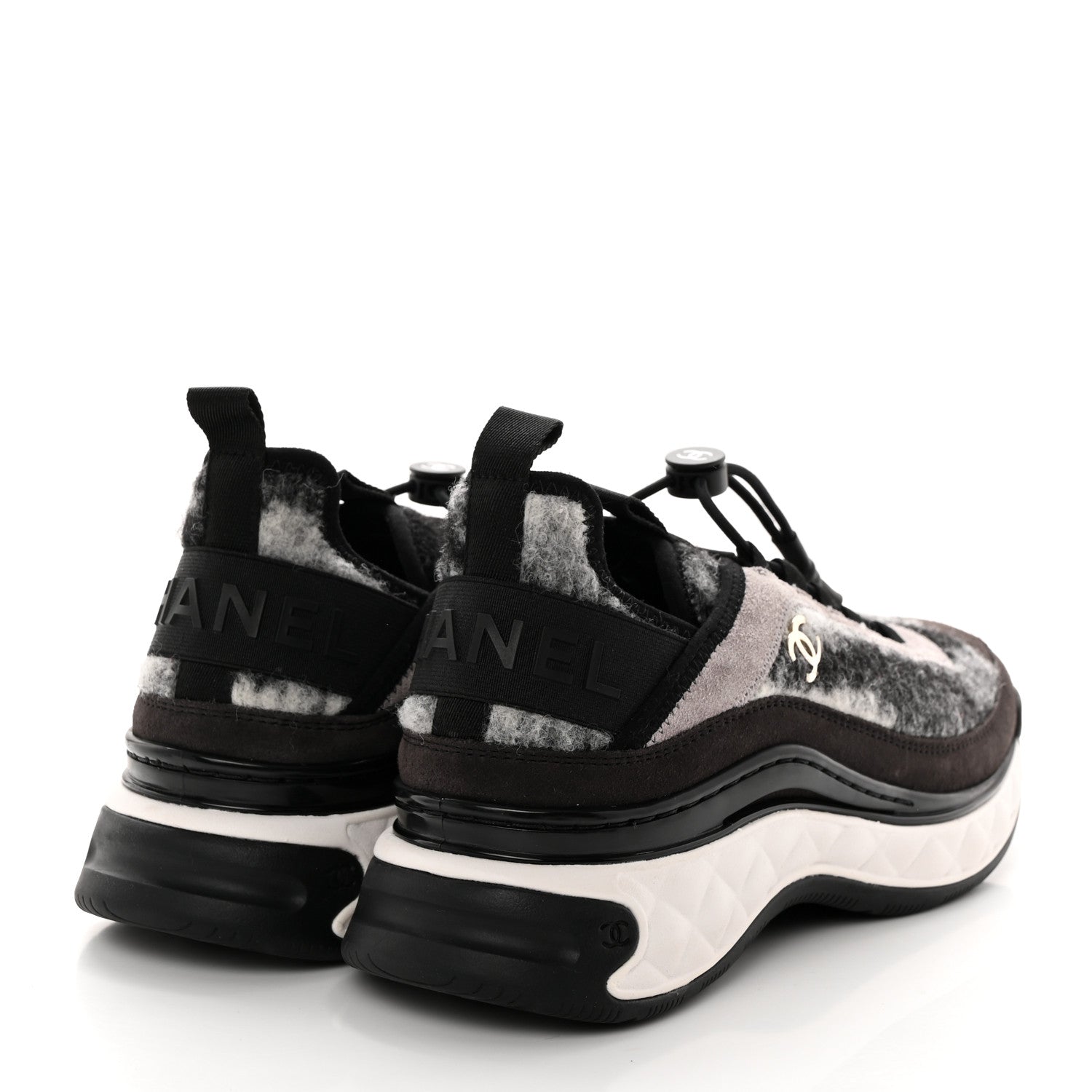 Chanel Suede Calfskin Mixed Fibers CC Sneakers 38 Grey 4 of 9