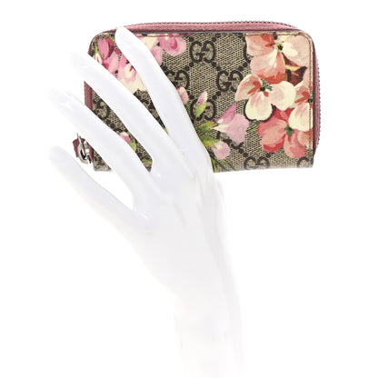 Gucci GG Supreme Monogram Blooms Zip Around Card Case Wallet Beige Multicolor Dry Rose 3 of 14