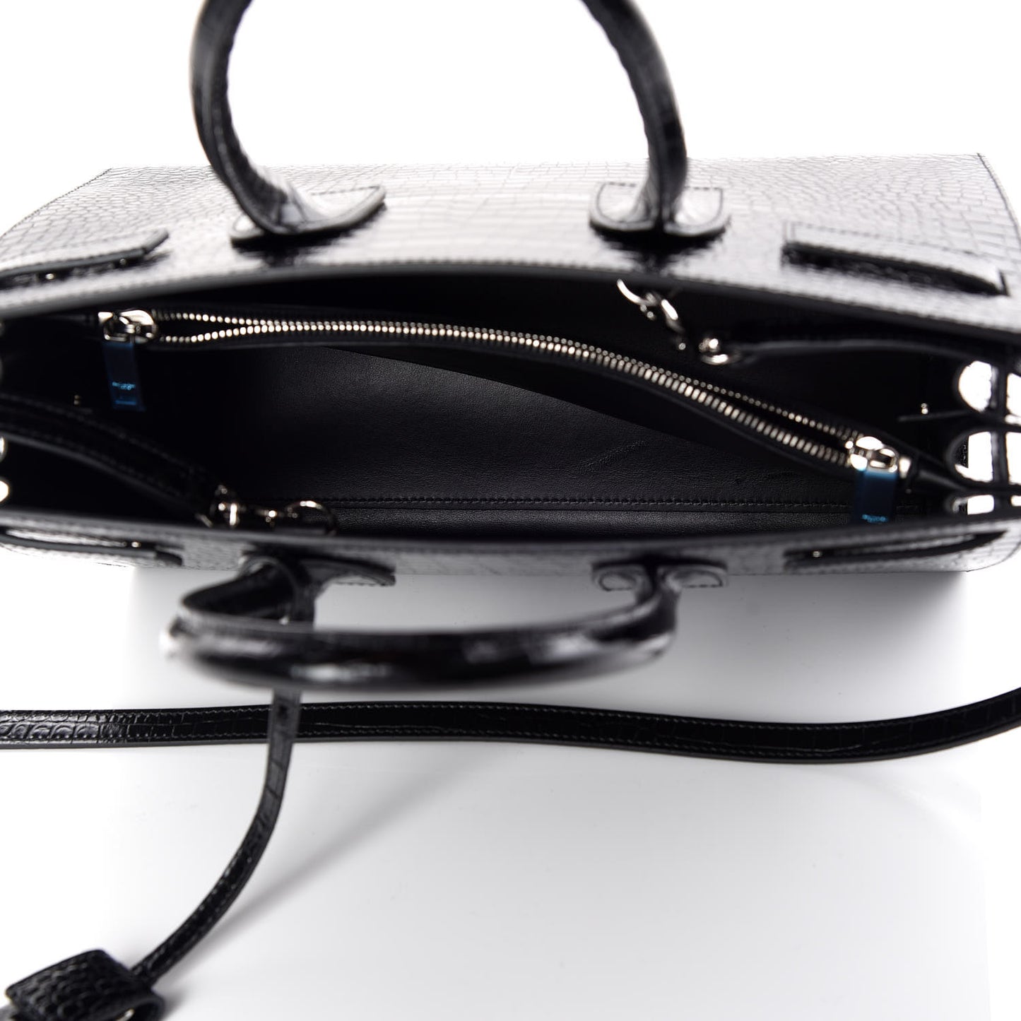 Calfskin Crocodile Embossed Small Sac de Jour Black