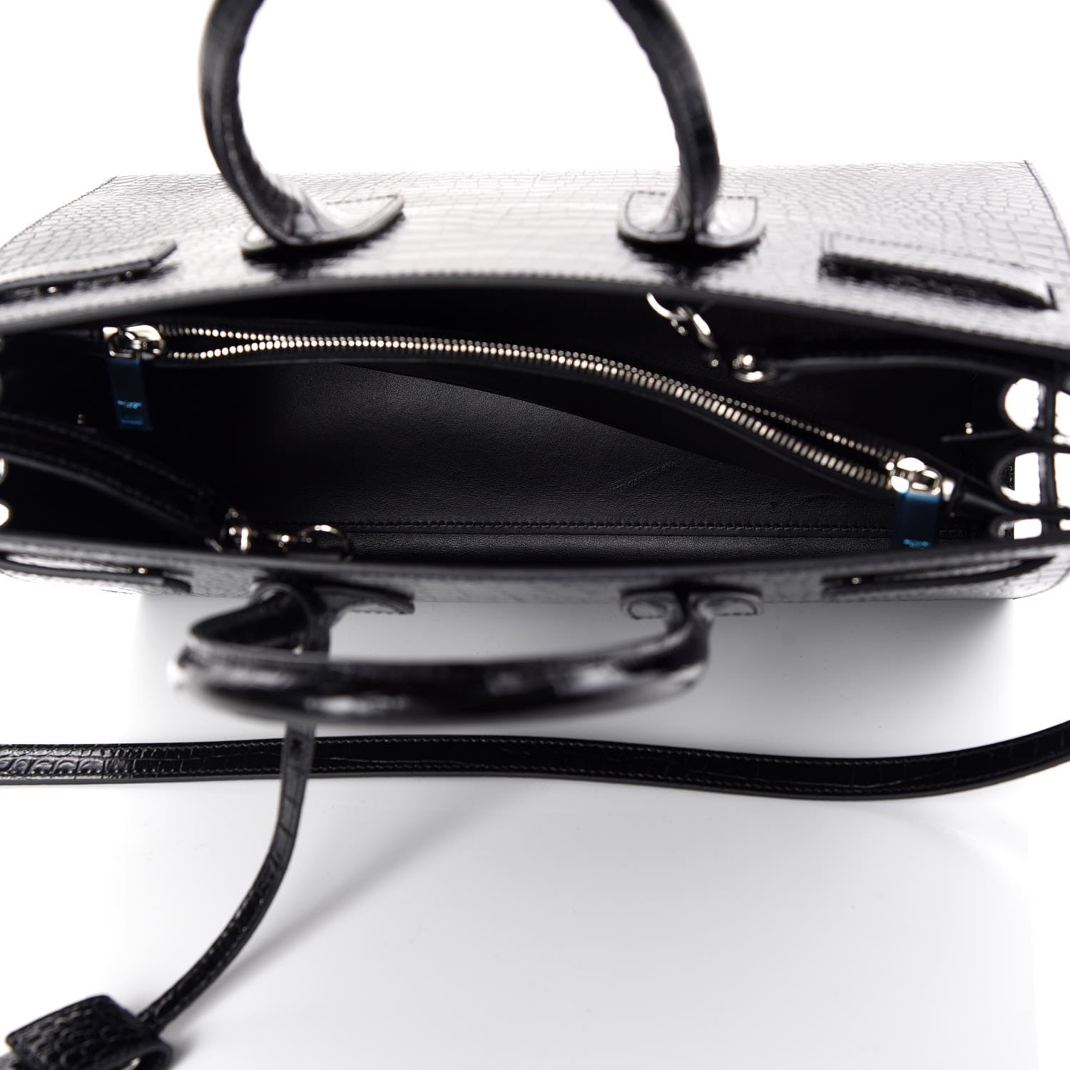 Saint Laurent Calfskin Crocodile Embossed Small Sac de Jour Black 8 of 11