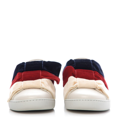 Gucci Calfskin Velvet Womens Bow Ace Sneakers 36 White 2 of 11