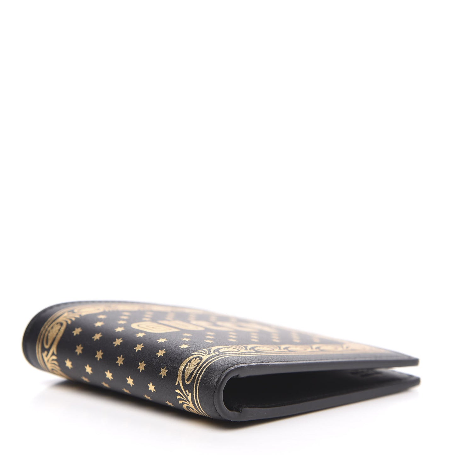 X SEGA Calfskin GUCCY Stars Bi-Fold Wallet Black Gold