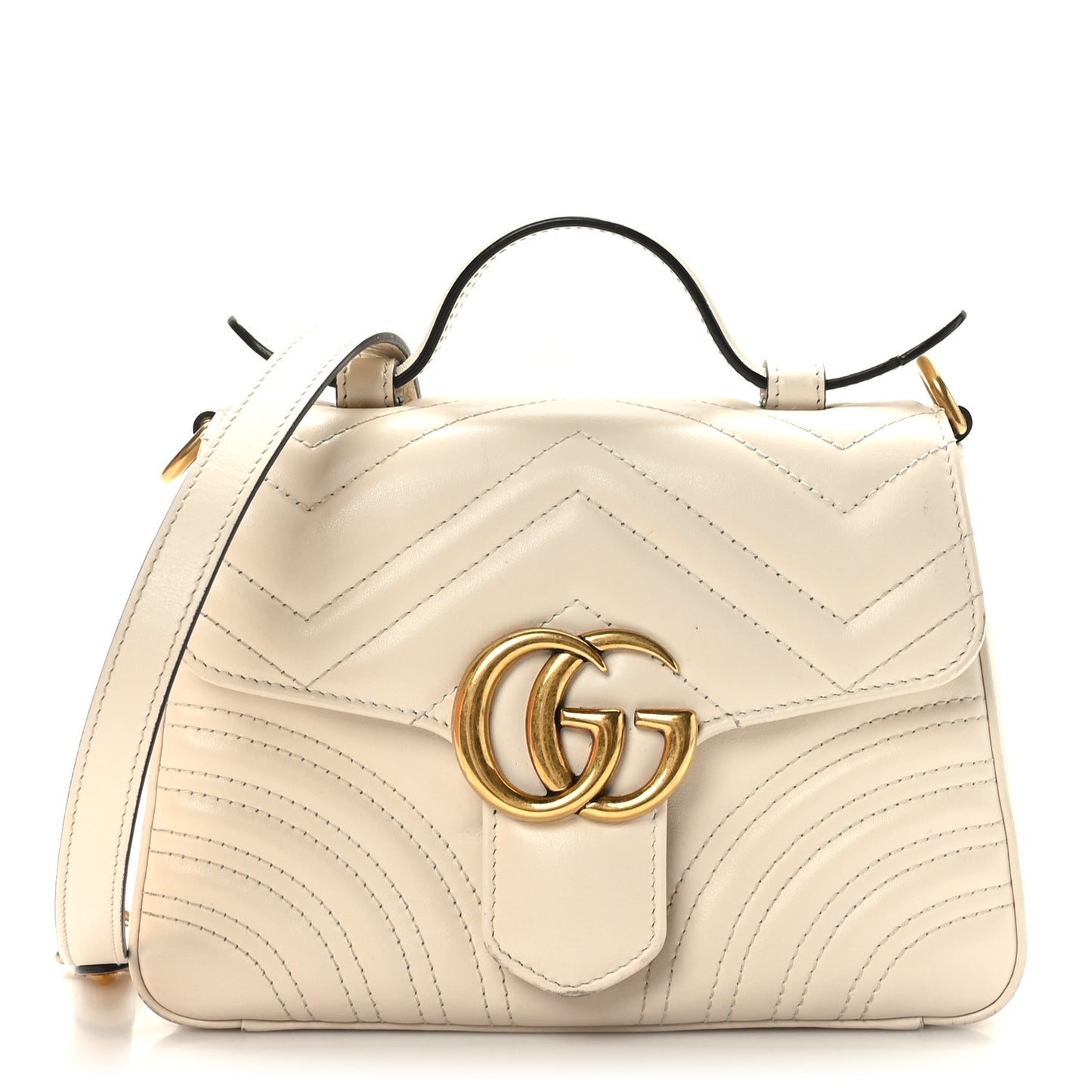 Calfskin Matelasse Mini GG Marmont Top Handle Shoulder Bag White