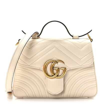 Gucci Calfskin Matelasse Mini GG Marmont Top Handle Shoulder Bag White 1 of 10