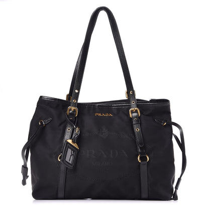 Prada Tessuto Nylon Jacquard Logo Tote Black 1 of 9