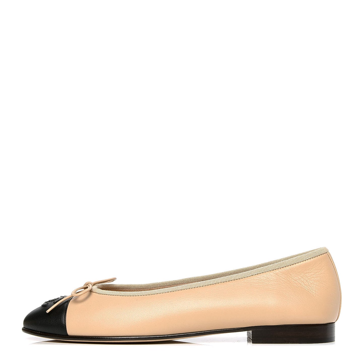 Lambskin Cap Toe CC Ballerina Flats 39.5 Beige Black