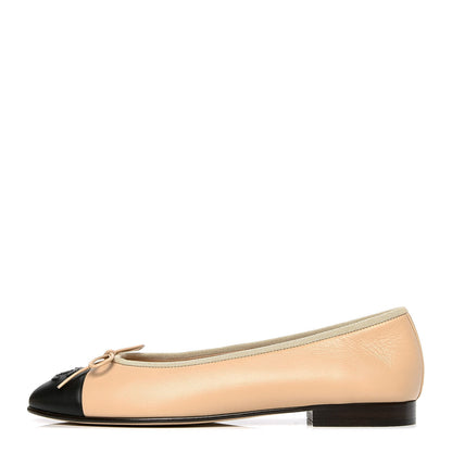 Chanel Lambskin Cap Toe CC Ballerina Flats 39.5 Beige Black 1 of 4