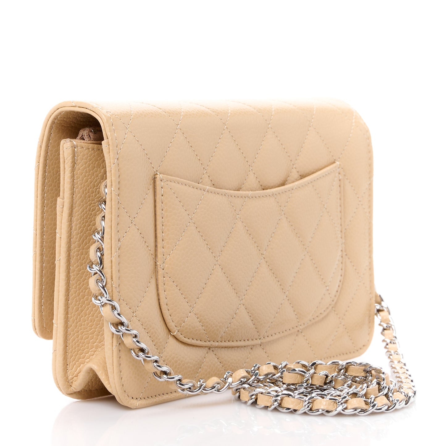 Caviar Quilted Wallet on Chain WOC Beige