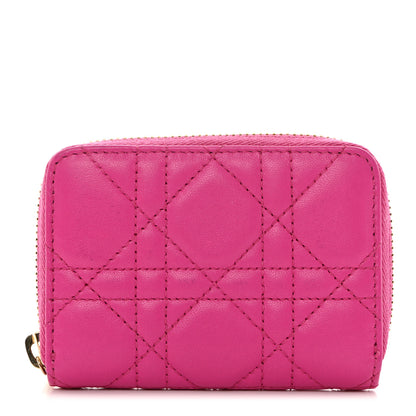 Christian Dior Lambskin Cannage Mini Lady Dior Zip Portemonnaie Rani Pink 1 of 9