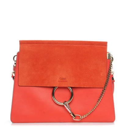Chloe Calfskin Suede Medium Faye Shoulder Bag Orange 1 of 7