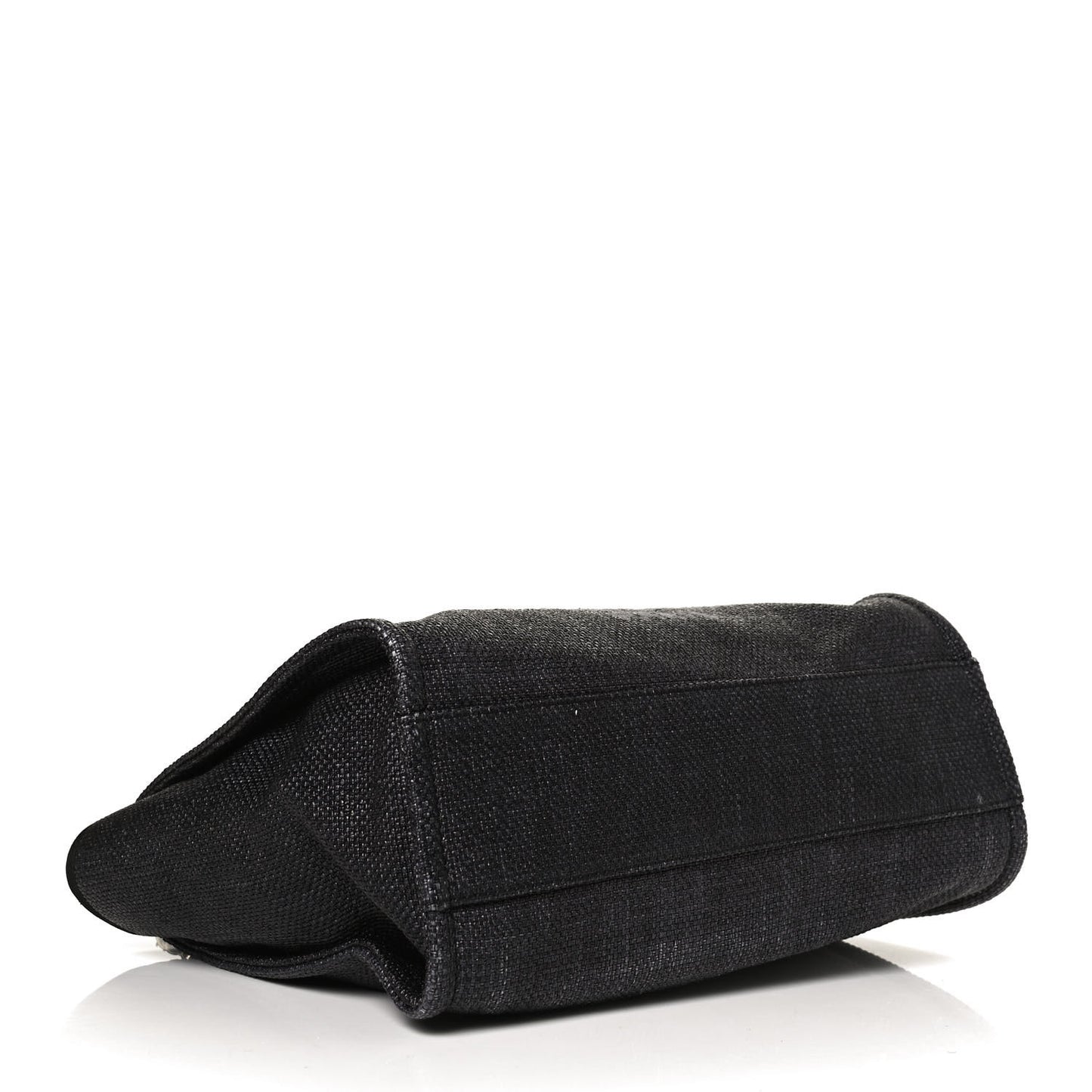 Woven Straw Raffia Small Deauville Tote Black