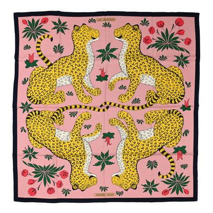 Hermes Cashmere Silk Les Leopards Shawl 140 Marine Rose Buvard 1 of 4