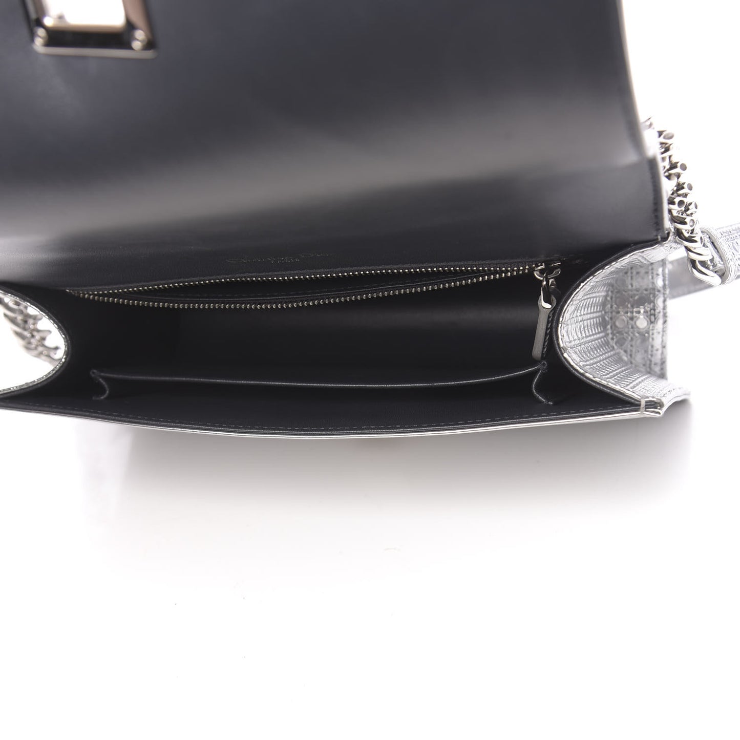 Metallic Patent Micro-Cannage Medium Diorama Flap Bag Silver
