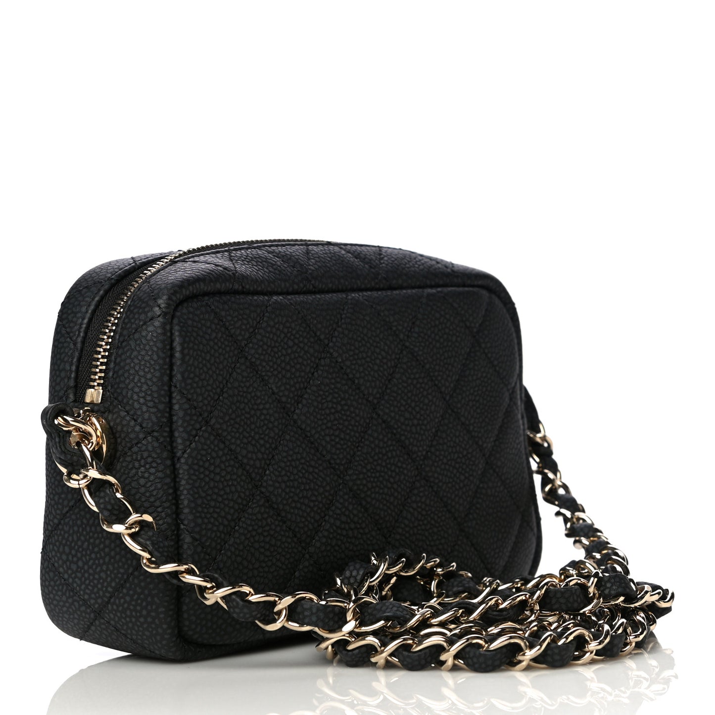 Iridescent Caviar Quilted Mini Coco Tassel Camera Case Black