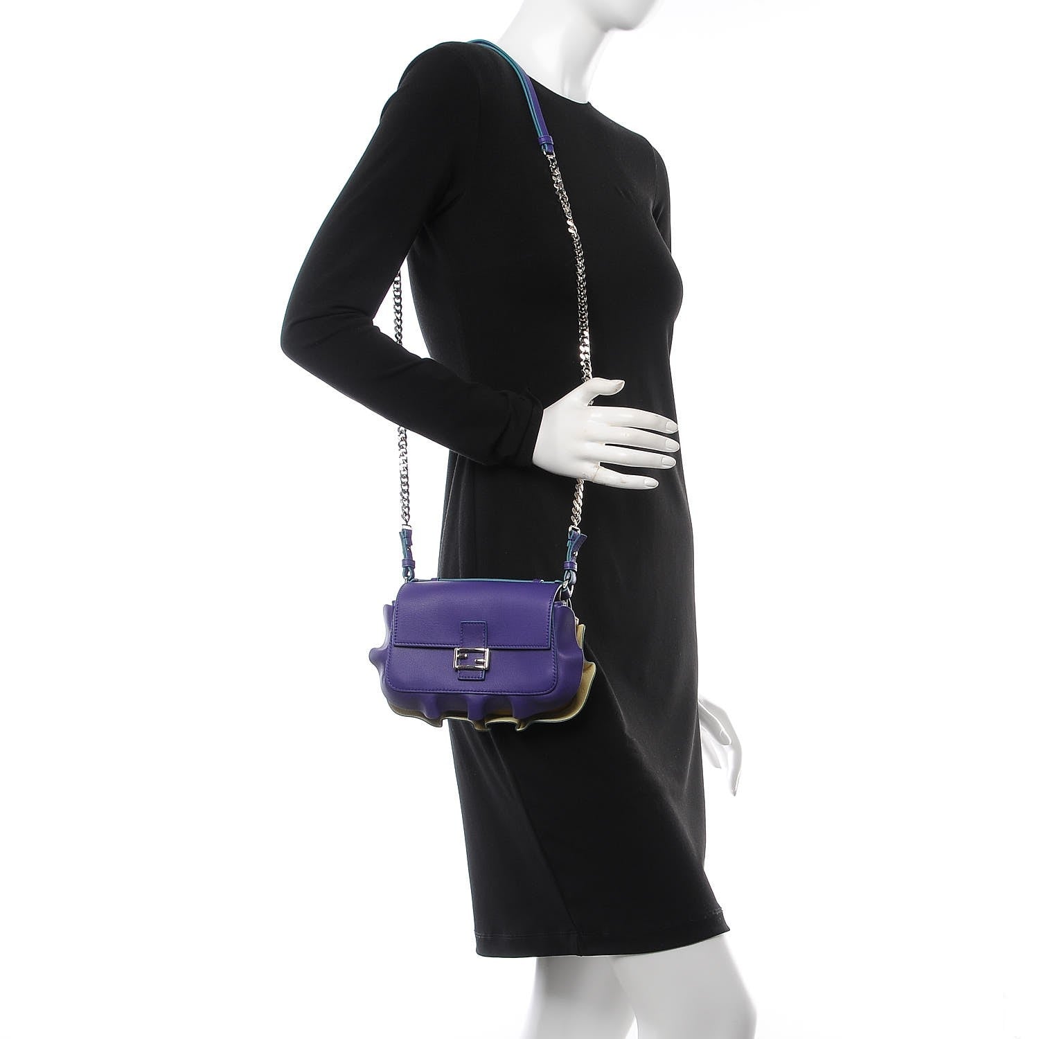 Fendi Vitello Dolce Waves Tri-Color Micro Double Baguette Purple Banana Mostarda 2 of 8