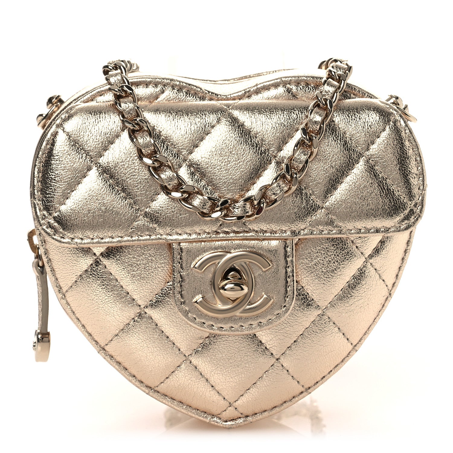 Chanel Metallic Lambskin Quilted CC In Love Heart Clutch With Chain Gold 1 of 12