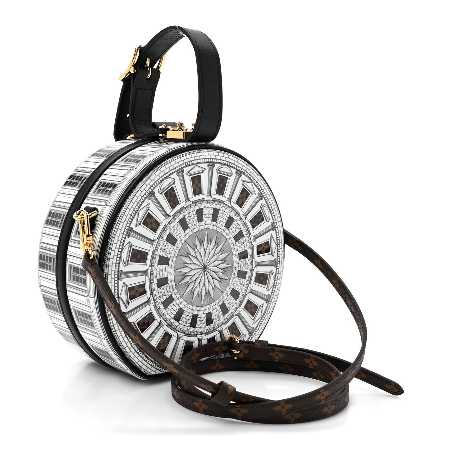 X FORNASETTI Calfskin Architettura Petite Boite Chapeau White Black