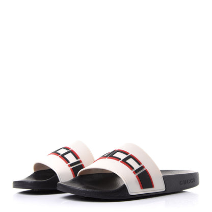 Gucci Rubber Stripe Womens Pool Slide Sandals 38 Ecru Poppy Black 3 of 8